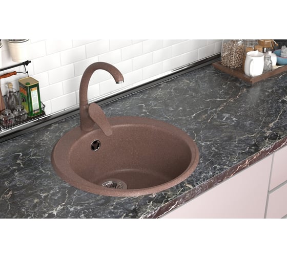 Мойкa MIXLINE ML-GMS01 стандарт круглая, терракот 307, 475 мм, глубина чаши 194 мм 551086