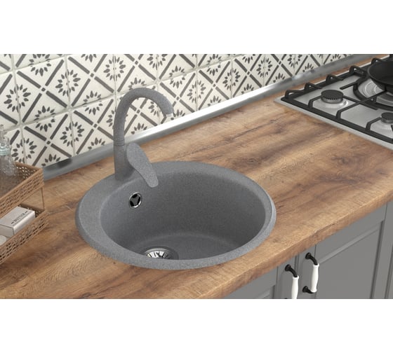 Мойкa MIXLINE ML-GMS01 стандарт круглая, темно-серый 309, 475 мм, глубина чаши 194 мм 551085