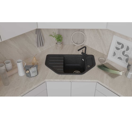 Мойка SANTREK AQUA ANGLE SA-A800 угловая 790х490 мм, графит-309, без сифона 313798