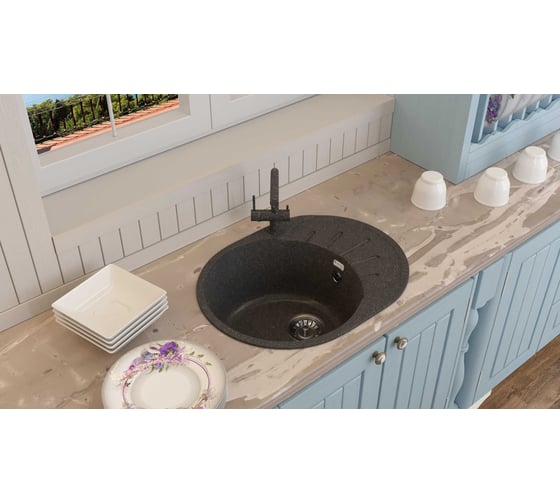 Мойка SANTREK AQUA ROUND SA-R580L чаша + крыло 580х450 мм, графит-309, без сифона 313567