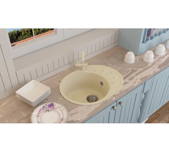 Мойка SANTREK AQUA ROUND SA-R580L чаша + крыло 580х450 мм, песок-302, без сифона 313568