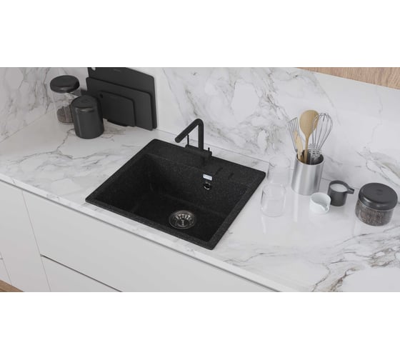 Мойка SANTREK AQUA SQUARE SA-S560 1 чаша 560х500 мм, черный-308, без сифона 313703