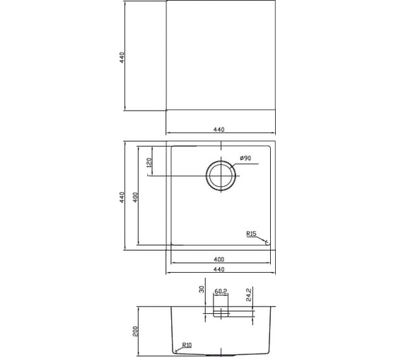 Мойка IDDIS Edifice, нерж.сталь, для подстольного монтажа, шелк, 440*440, ID EDI44S0i77