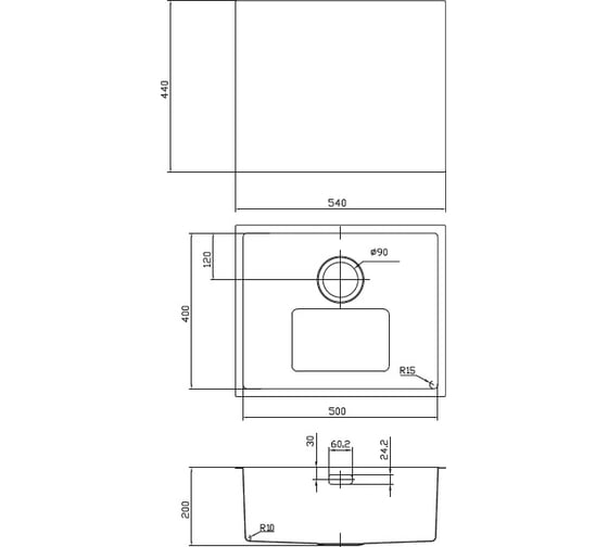 Мойка IDDIS Edifice, нерж.сталь, для подстольного монтажа, шелк, 540*440, ID EDI54S0i77