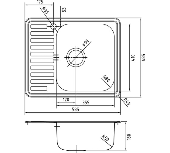 Мойка IDDIS Strit S, нерж. сталь, полир., чаша справа, 585*485, ID STR58PRi77