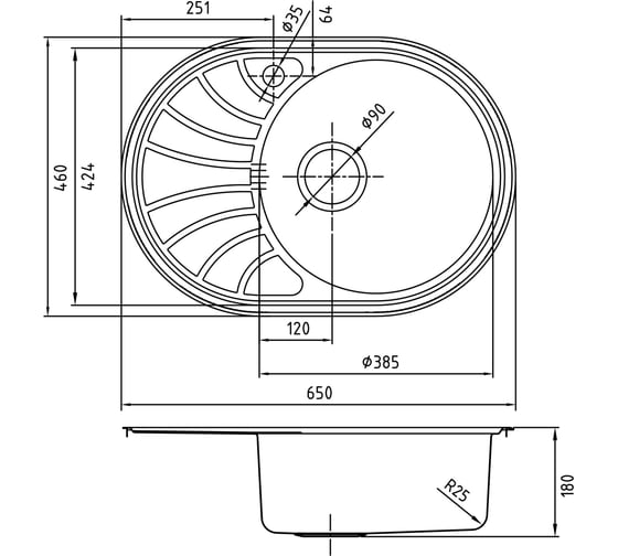 Мойка IDDIS Suno S, нерж. сталь, полир., чаша справа, 650х460, ID SUN65PRi77