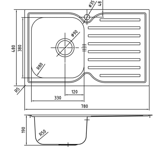 Мойка IDDIS Strit S нержавеющая сталь, шелк, чаша слева, 780x480, ID STR78SLi77