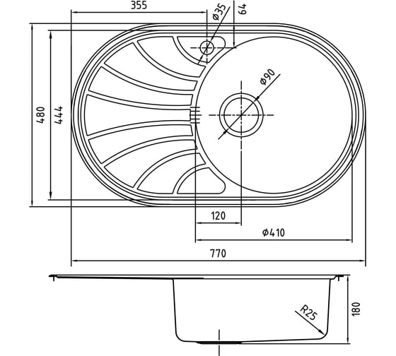 Мойка IDDIS Suno S, нерж. сталь, шелк, чаша справа, 770*480, ID SUN77SRi77