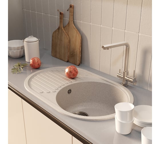 Мойкa MIXLINE ML-GM16 овальная с крылом, бежевая 328, 730x460x180 мм newх 551929