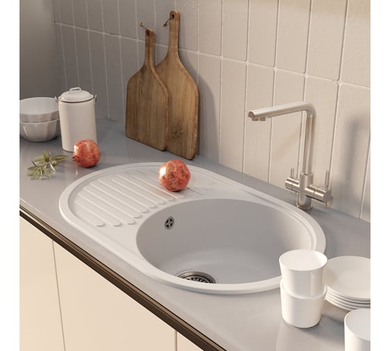 Мойкa MIXLINE ML-GM16 овальная с крылом, белая 331, 730x460x180 мм newх 551930