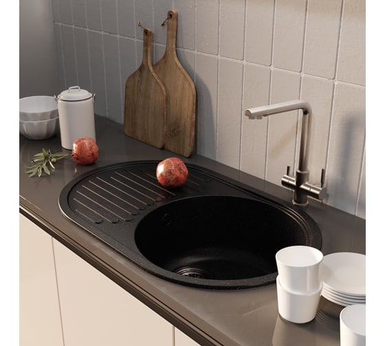 Мойкa MIXLINE ML-GM16 овальная с крылом, черная 308, 730x460x180 мм newх 551926