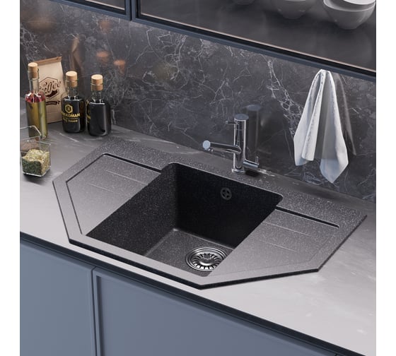 Мойкa MIXLINE ML-GM24 угловая с крылом, черная 308, 790x490x200 мм newх 552052