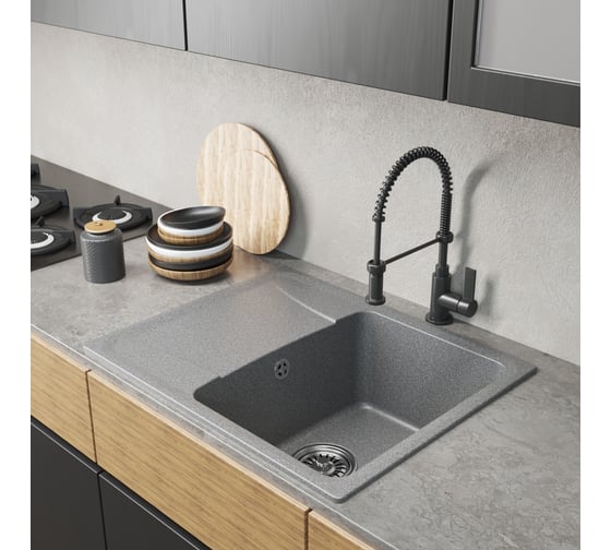 Мойкa MIXLINE ML-GM26 с крылом, темно-серая 309, 580x470x190 мм newх 552078