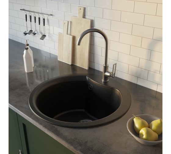 Мойкa MIXLINE ML-GM12 круглая, черная 308, 480 мм, глубина чаши 210 мм newх 551833