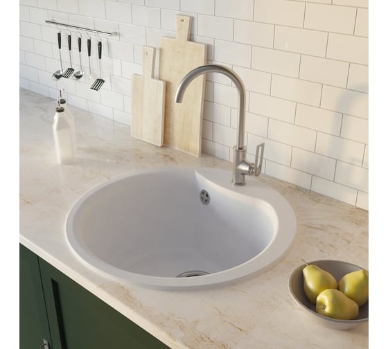 Мойкa MIXLINE ML-GM12 круглая, ультра-белая 341, 480 мм, глубина чаши 210 мм newх 551838