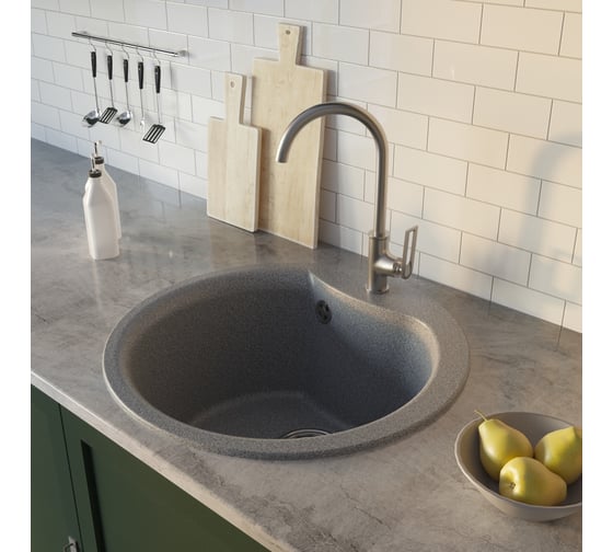 Мойкa MIXLINE ML-GM12 круглая, темно-серая 309, 480 мм, глубина чаши 210 мм newх 551834