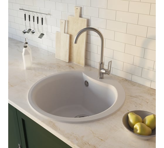 Мойкa MIXLINE ML-GM12 круглая, белая 331, 480 мм, глубина чаши 210 мм newх 551837