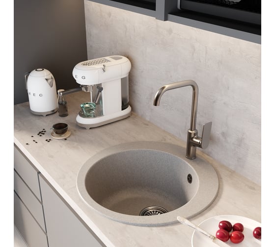 Мойкa MIXLINE ML-GM13 круглая, серая 310, 495 мм, глубина чаши 200 мм newх 551892