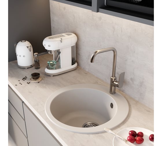 Мойкa MIXLINE ML-GM13 круглая, бежевая 328, 495 мм, глубина чаши 200 мм newх 551893