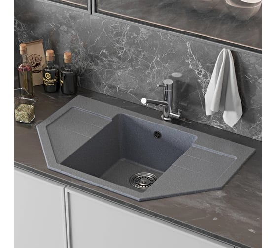Мойкa MIXLINE ML-GM24 угловая с крылом, темно-серая 309, 790x490x200 мм newх 552053