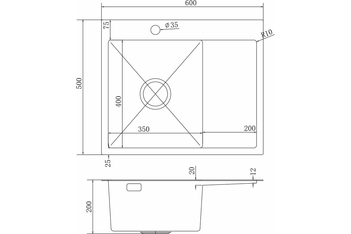 Мойка MIXLINE 60x50 (3,0) левая, выпуск 3 1/2 pro, 20см с сифоном (сатин)  551875