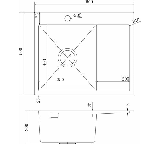 Мойка MIXLINE 60x50 (3,0) левая, выпуск 3 1/2 pro, 20см с сифоном (сатин) 551875