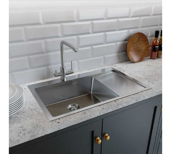 Мойка настольный монтаж MIXLINE 78x50 (3,0) левая, выпуск, 3 1/2 pro 20см с сифоном (сатин) 551877