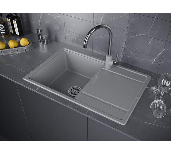 Гранитная мойка Paulmark FLUGEN 60/1,5 серый металлик PM237850-GRM