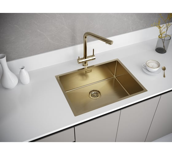 Кухонная мойка Paulmark NEXT 58 UNI, брашированное золото, 580х440мм, PM215844-BG