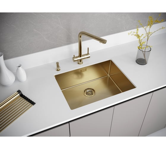 Кухонная мойка Paulmark NEXT 58 UNI, брашированное золото, 580х440мм, PM215844-BG