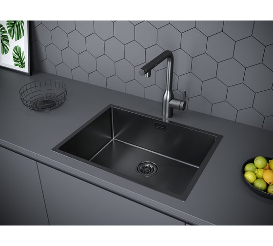 Кухонная мойка Paulmark NEXT 58 UNI, вороненая сталь, 580х440мм, PM215844-GM