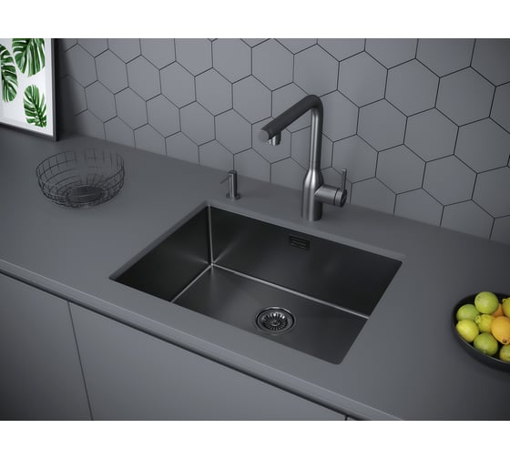 Кухонная мойка Paulmark NEXT 58 UNI, вороненая сталь, 580х440мм, PM215844-GM
