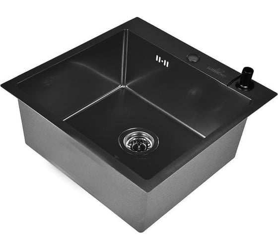 Комплект кухонная мойка из нержавеющей стали WISENT с pvd покрытием wgs35050b (50x50 см) со смесителем и дозатором WGS35050B/WGER019B/W405B/W4998-3-U