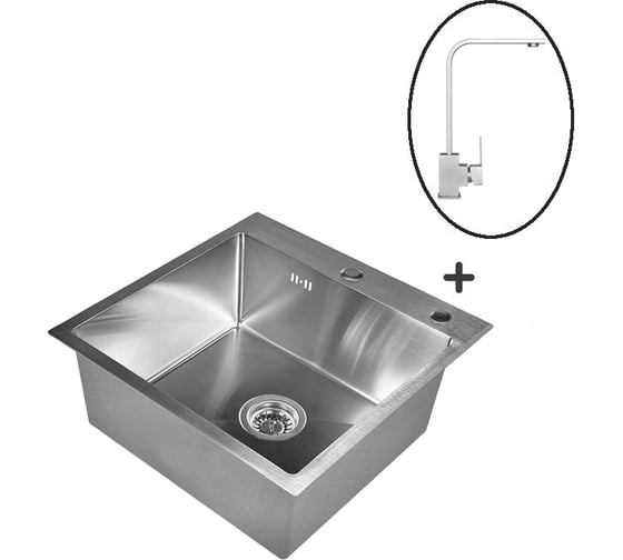 Комплект кухонная мойка из нержавеющей стали WISENT wgs35050 (50x50 см) со смесителем WGS35050/WGER013/W4998-6 1