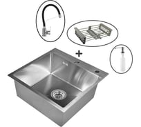 Комплект кухонная мойка из нержавеющей стали WISENT wgs35050 (50x50 см) со смесителем, дозатором и коландером /WGER010 WGS35050/WGER013/W405A/W302644/W74116-2