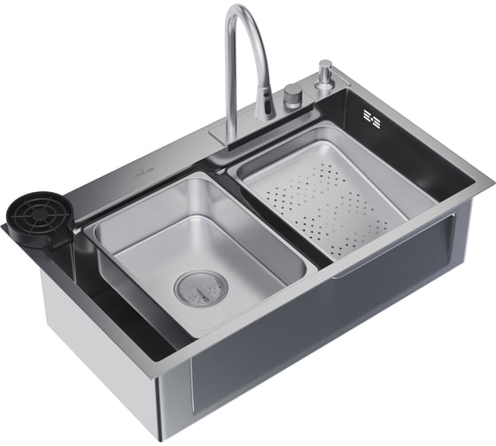 Мойка MIXLINE настольный монтаж 75x46 (3,0), выпуск 3 1/2 pro 21,5см с сифоном+дозатор+смеситель552103