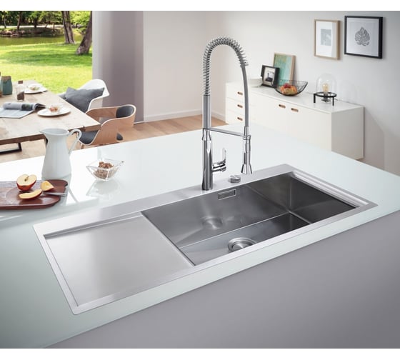 Мойка Grohe из нержавеющей стали с корзинчатым вентилем, расположение основной чаши справа, K1000  80-S 116/52 1.0 31582SD0