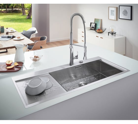 Мойка Grohe из нержавеющей стали с корзинчатым вентилем, расположение основной чаши справа, K1000  80-S 116/52 1.0 31582SD0