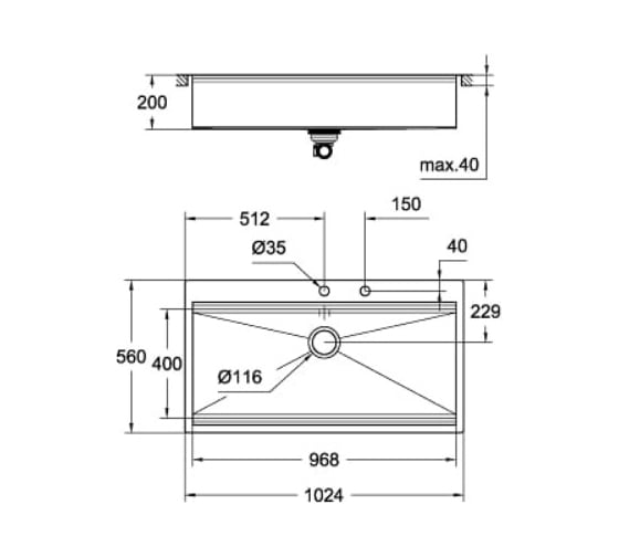 Мойка Grohe из нержавеющей стали, 1 чаша, K800 120-S 102,4/56 1.0 31586SD0