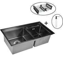 Комплект кухонная мойка из нержавеющей стали WISENT 7843b-s с pvd покрытием (78x43см) с раздвижным коландером и дозатором WS37843B-S/341-11-24/W405B/W302644B