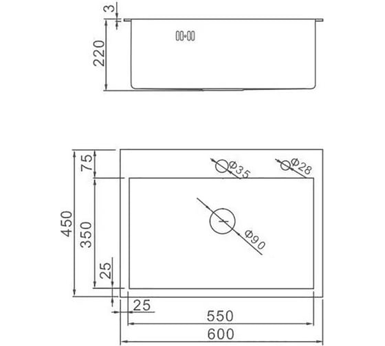 Кухонная мойка из нержавеющей стали WISENT с сифоном 6045 (60x45см) WS36045/WGER013