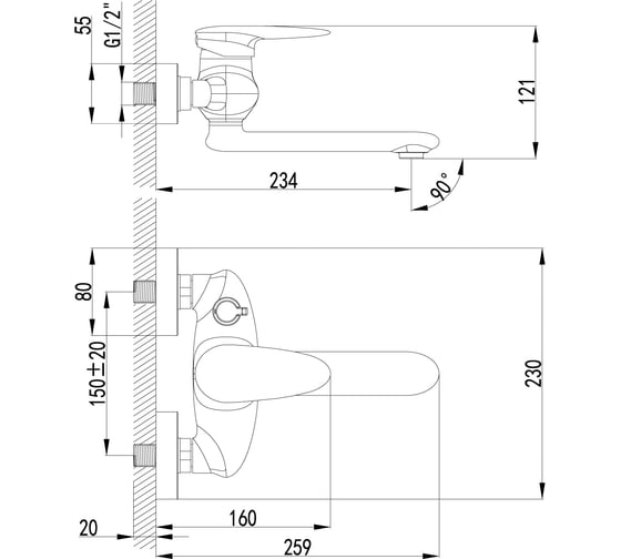 Смеситель Lemark Status для ванны LM4414C