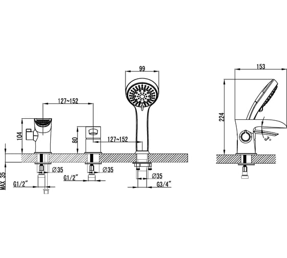 Смеситель Lemark Atlantiss LM3245C на борт ванны, встраиваемый LM3245C
