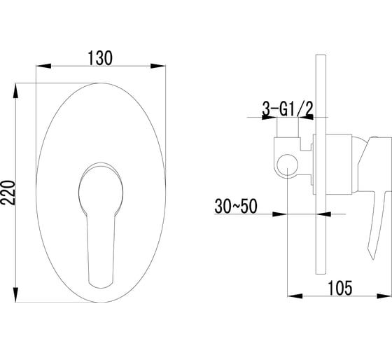 Смеситель Lemark Atlantiss LM3223C для душа, встраиваемый LM3223C