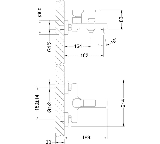 Смеситель Lemark Aura LM0614C для ванны LM0614C