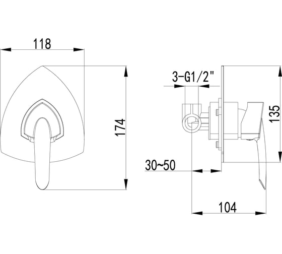 Смеситель Lemark Mars для душа, встраиваемый LM3523C