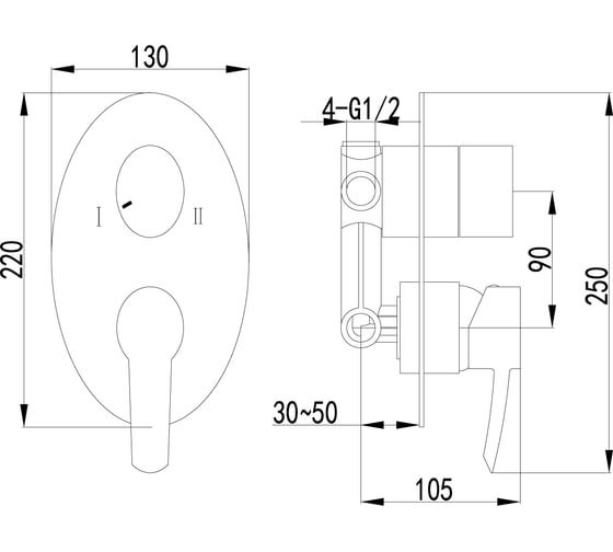 Смеситель Lemark Atlantiss LM3227C для ванны и душа, встраиваемый LM3227C
