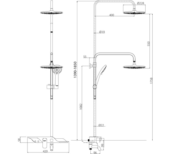 Смеситель Lemark Tropic для ванны и душа LM7003C