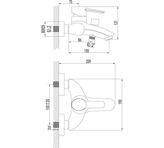 Смеситель Lemark Atlantiss LM3202C для ванны LM3202C