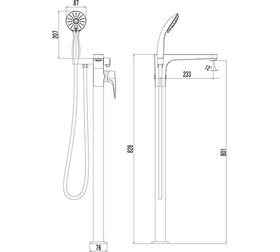 Смеситель Lemark Shift для ванны, напольный LM4344C